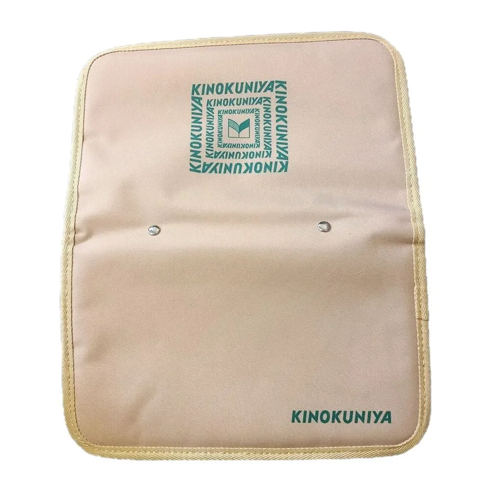Kinokuniya x Japan NWOT Beige & Green Eco Canvas Zippy Organizer Pouch Case - Picture 3 of 11